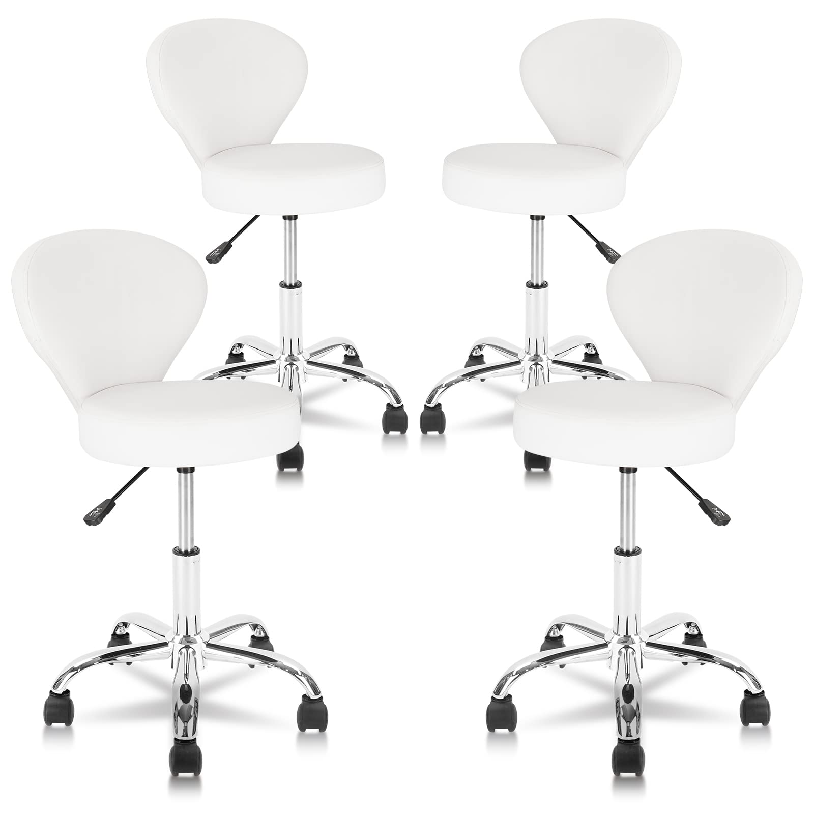 KLASIKA Set of 4 PVC Faux Leather Rolling Swivel Salon Stool Chair with Wheel Back Lumbar Support Seat Height 22 in Diameter 15 
