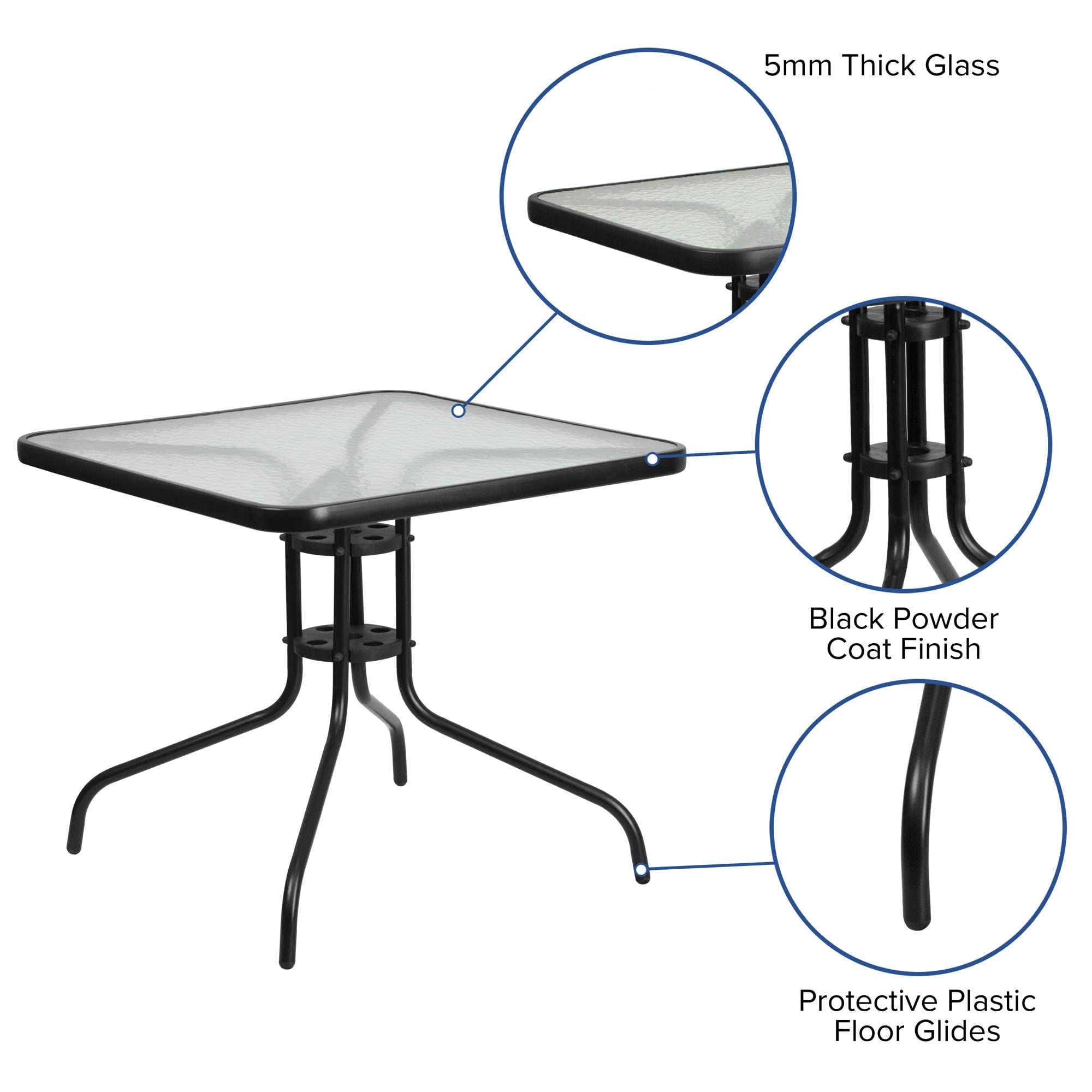 Flash Furniture 2 Flex Comfort Stack Chairs, 23.5" Square Tempered Glass Patio Table, Brown