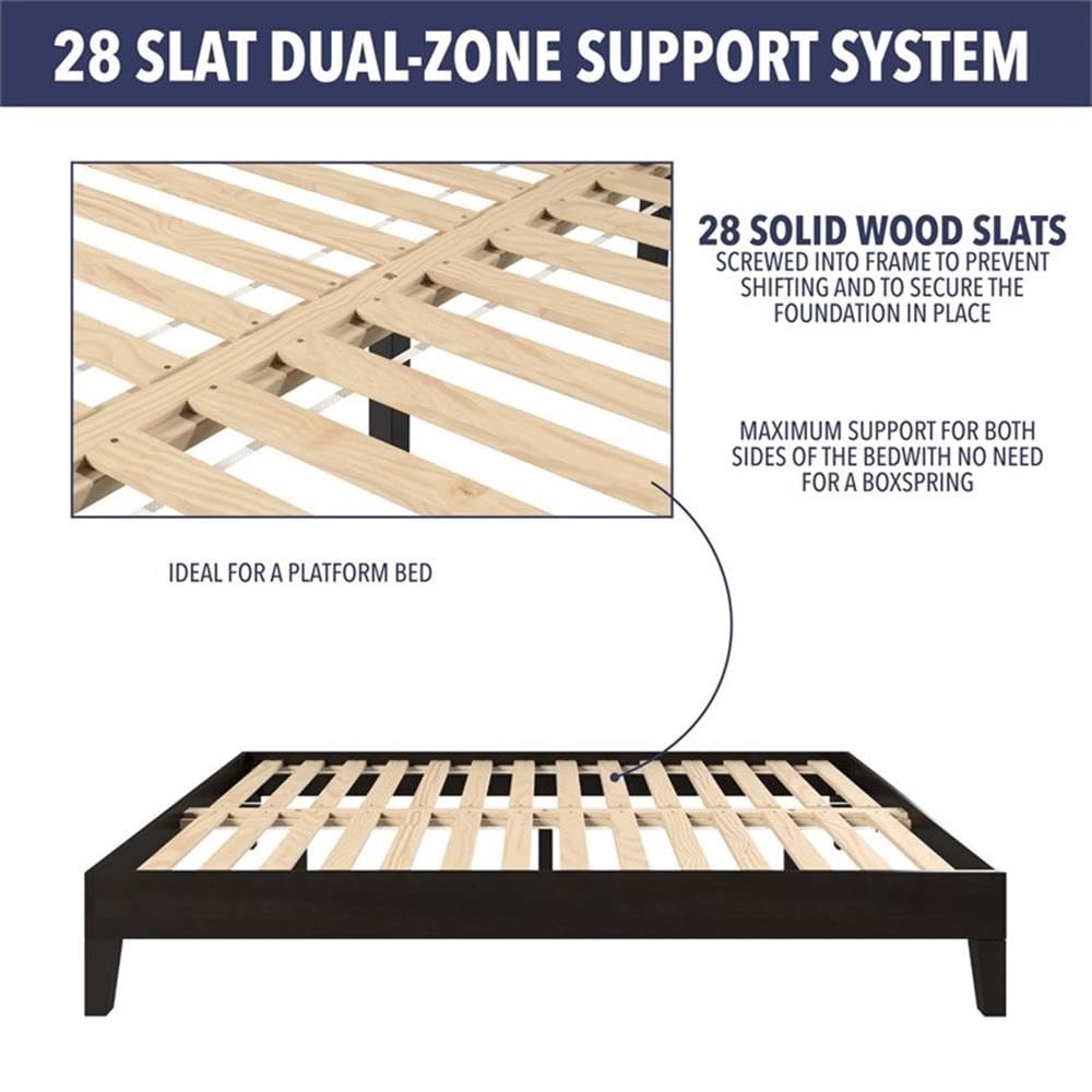 Steve Silver Co Nix King Platform Bed, Modern, Costal, Farmhouse, Bedroom, Solid Pine Wood, 28-Slat Dual-Zone System, 6.5-Inch Under Bed Clearance, 82.01" L x 78.46" W x 12.24" H, Black
