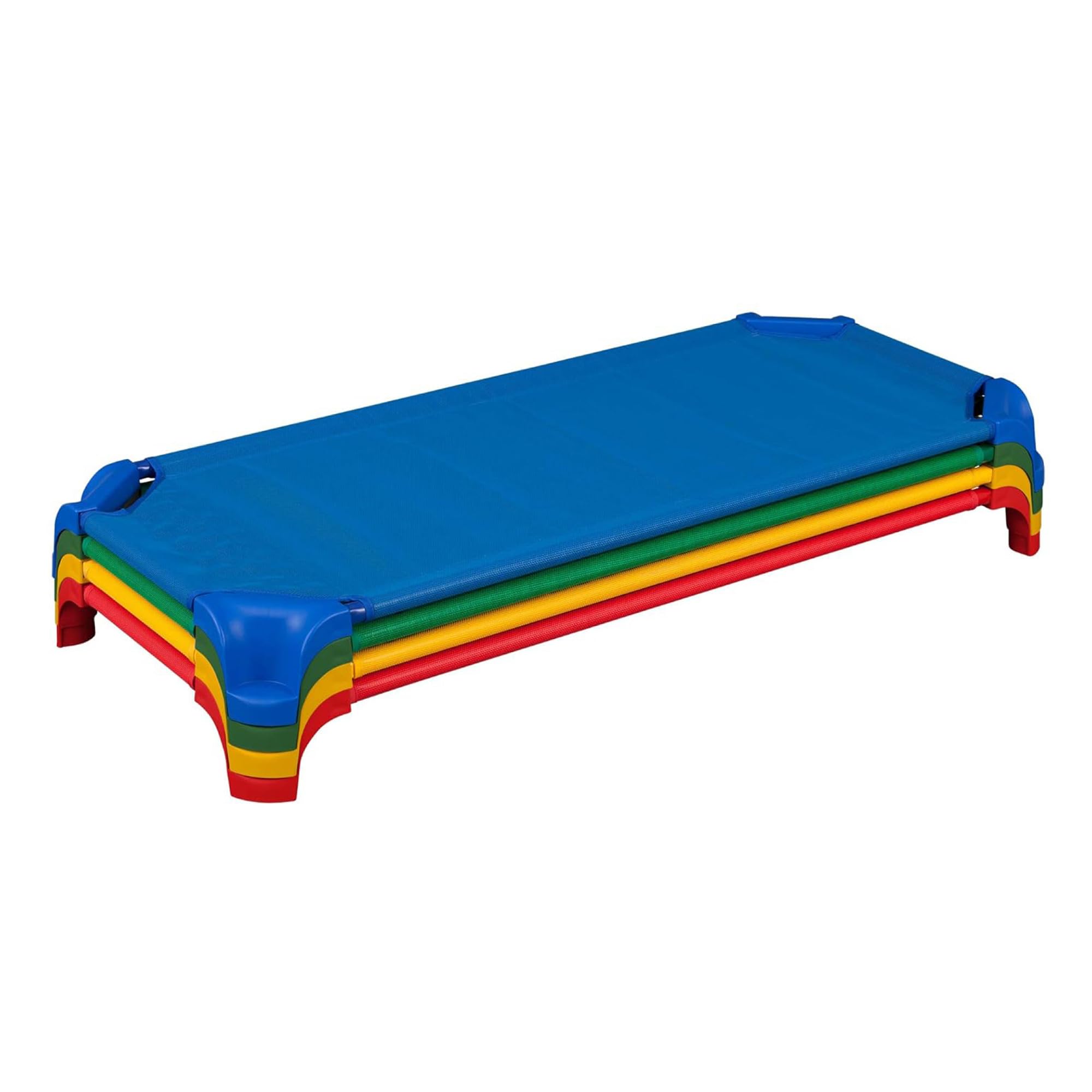Sprogs Heavy-Duty Stackable Standard Size 52'L Daycare Cots For Kids And Toddlers, Stacking Preschool Classroom Kids Cots For Sleeping, Resting, Naptime, Pack Of 4, Assorted Color