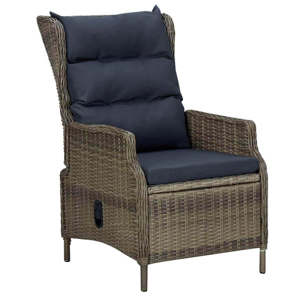 vidaXL 5-Piece Patio Dining Set with Adjustable Reclining Chairs and Glass Tabletop- Brown Rattan/Black Cushion Outdoor Furniture Set