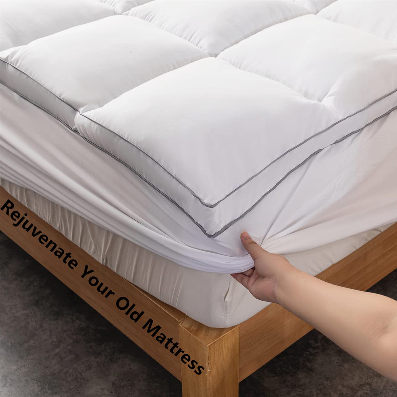 DROVAN Mattress Pad Full Size White Pillow Top 7D Spiral Fiber Filling Cooling Mattress Topper