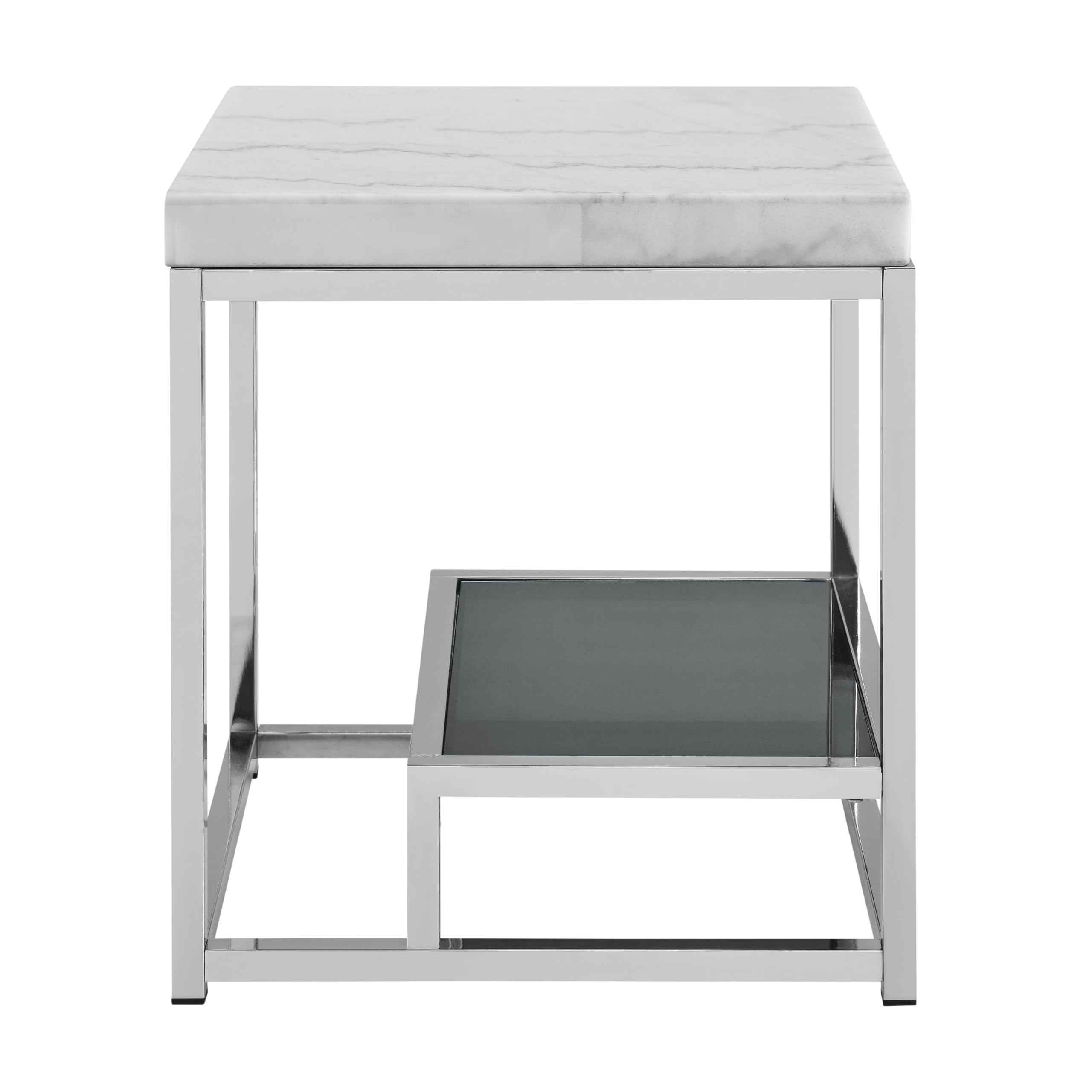 Steve Silver Company Aston End Table, Modern/Contemporary/Eclectic, White Marble Veneers, Tempered Black Glass, Side Table/Night Stand, 22" D x 22" W x 24" H, White