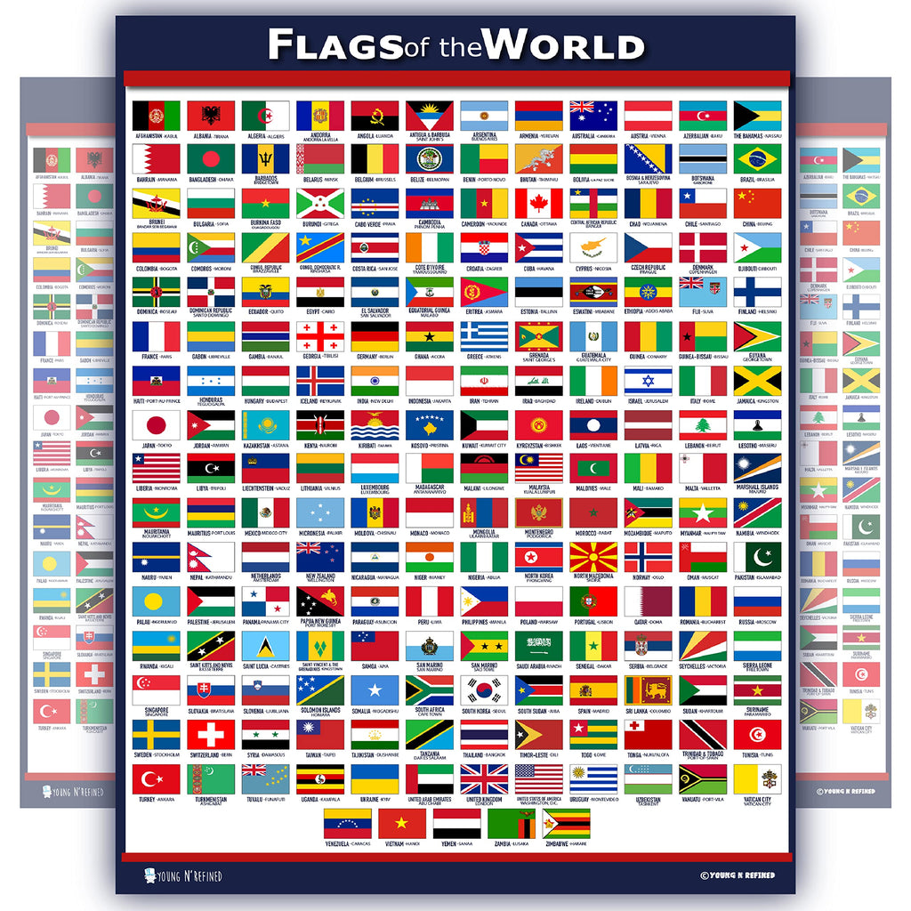 Young N Refined World Flags Educational Poster - Laminated, 15x20, Blue, Model edu_worldFlag_PL
