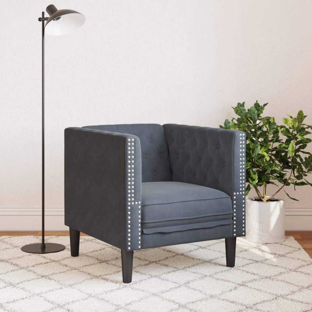 Chesterfield Sofa Chair Dark Grey Velvet vidaXL - 1-Seater, Button-Tufted, Thickly Padded, Solid Wood Frame
