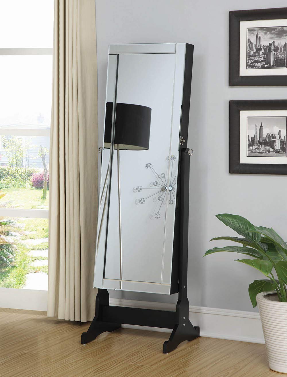 Coaster Home Furnishings Jewelry Cheval Mirror with Interior Storage, Black