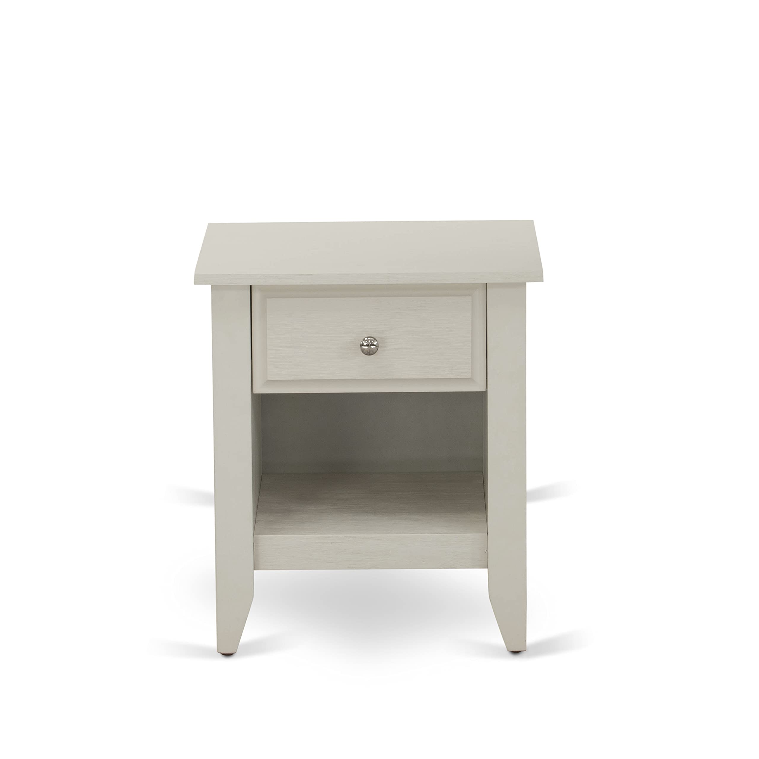 East West Furniture KD18F-1GA0C 2 Piece Bed Set - 1 Bed Frame Brown Linen Fabric Padded and Button Tufted Headboard with 1 Night Stands for Bedrooms - Wire Brushed Butter Cream Finish Nightstand