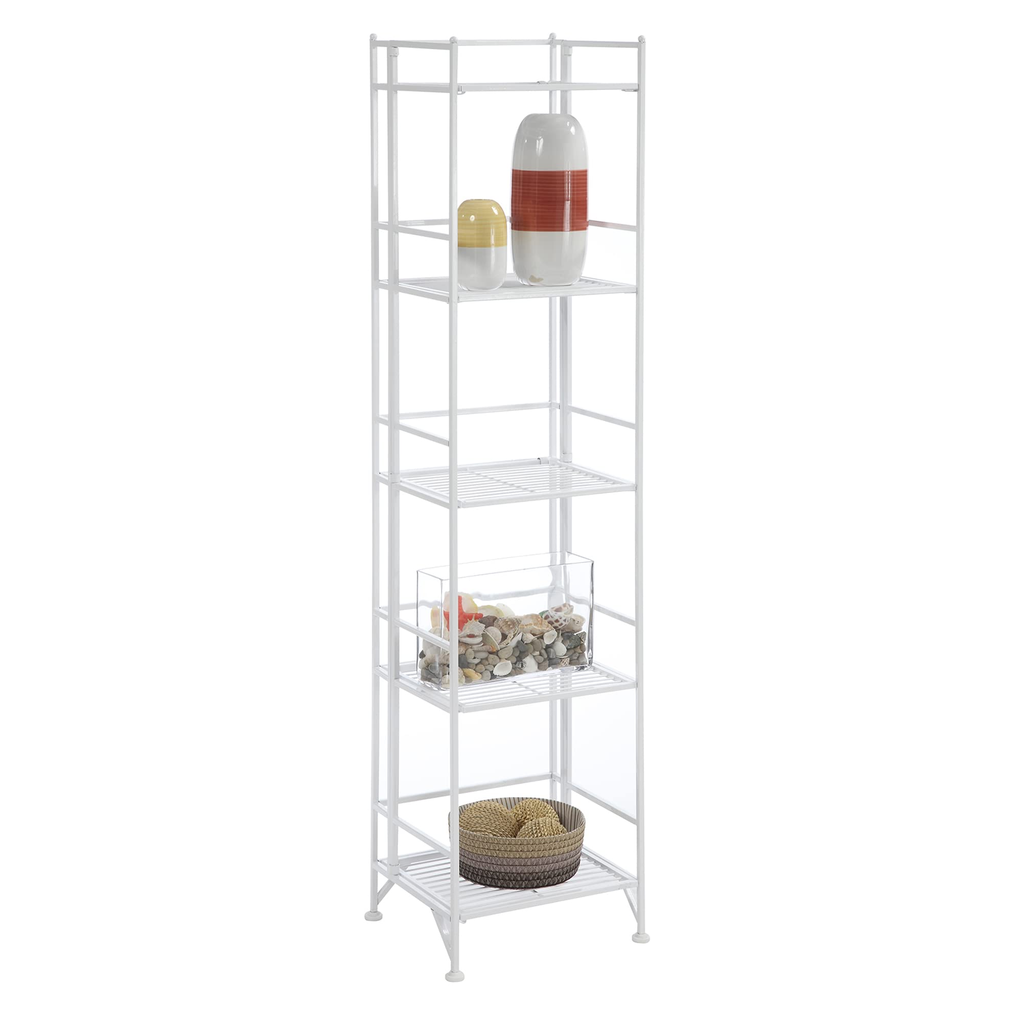 Convenience Concepts Xtra Storage Shelves - 5-Tier Folding Metal Shelving, Modern Shelves for Storage and Display in Living Room, Bathroom, Office, Kitchen, Garage, White