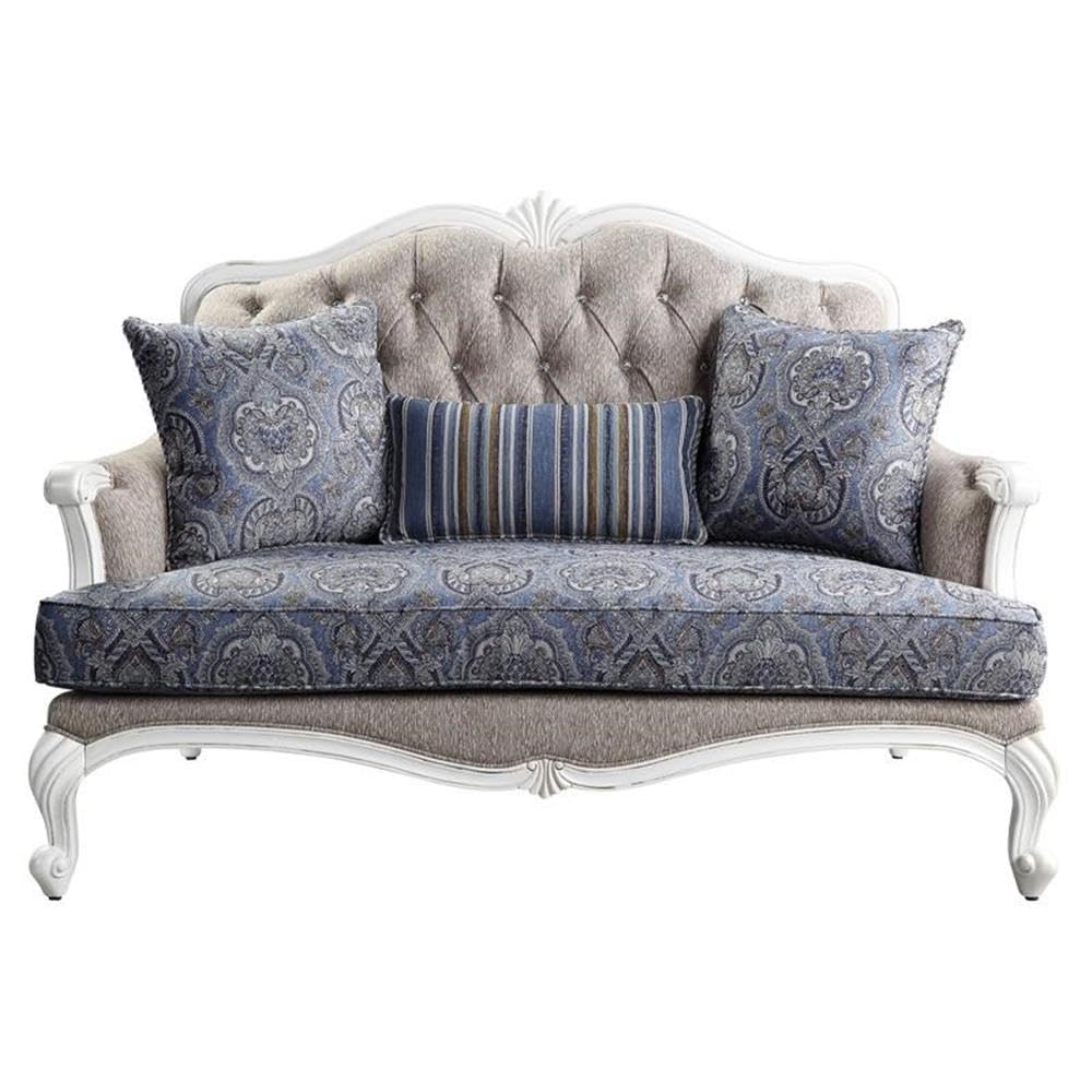 Acme Ciddrenar Button Tufted Fabric Upholstered Loveseat in White