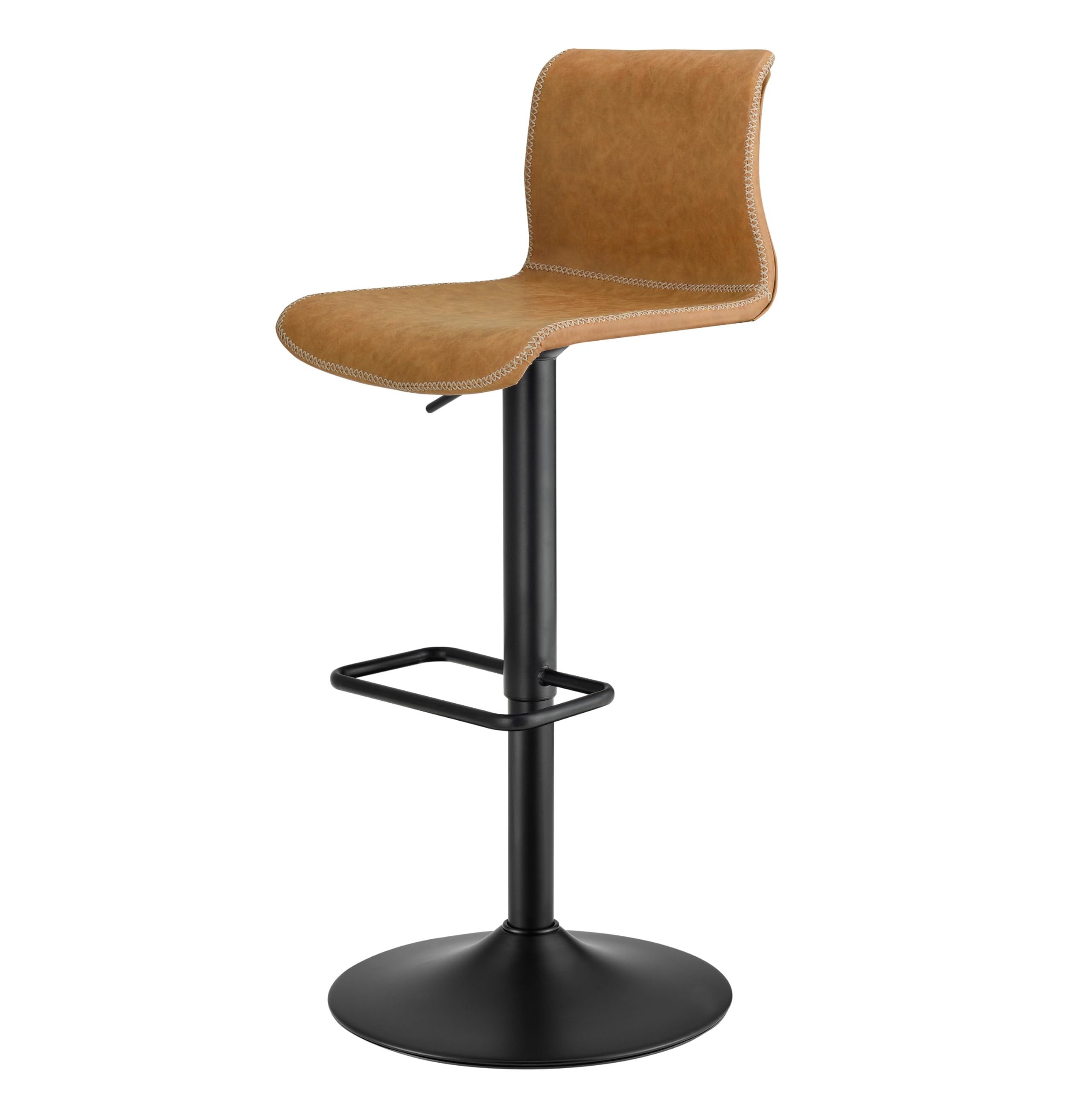 New Pacific Direct Jayden Pu Leather Low Back Gaslift Bar, Set Of 2 Bar & Counter Stools, Vintage Cedar Brown
