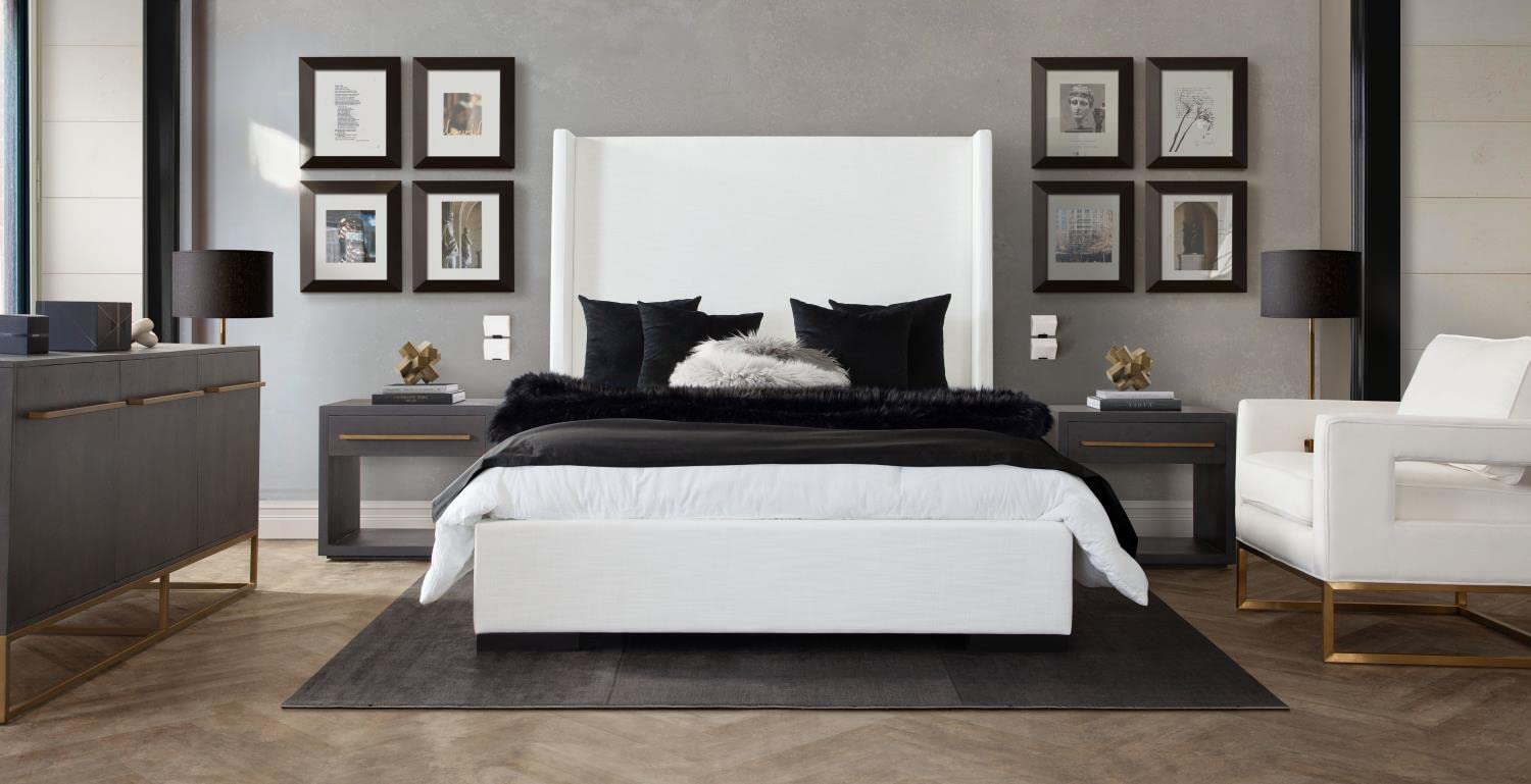 Diamond Sofa White Linen Queen Bed with Vintage Wing SEATTLEWHQUBED