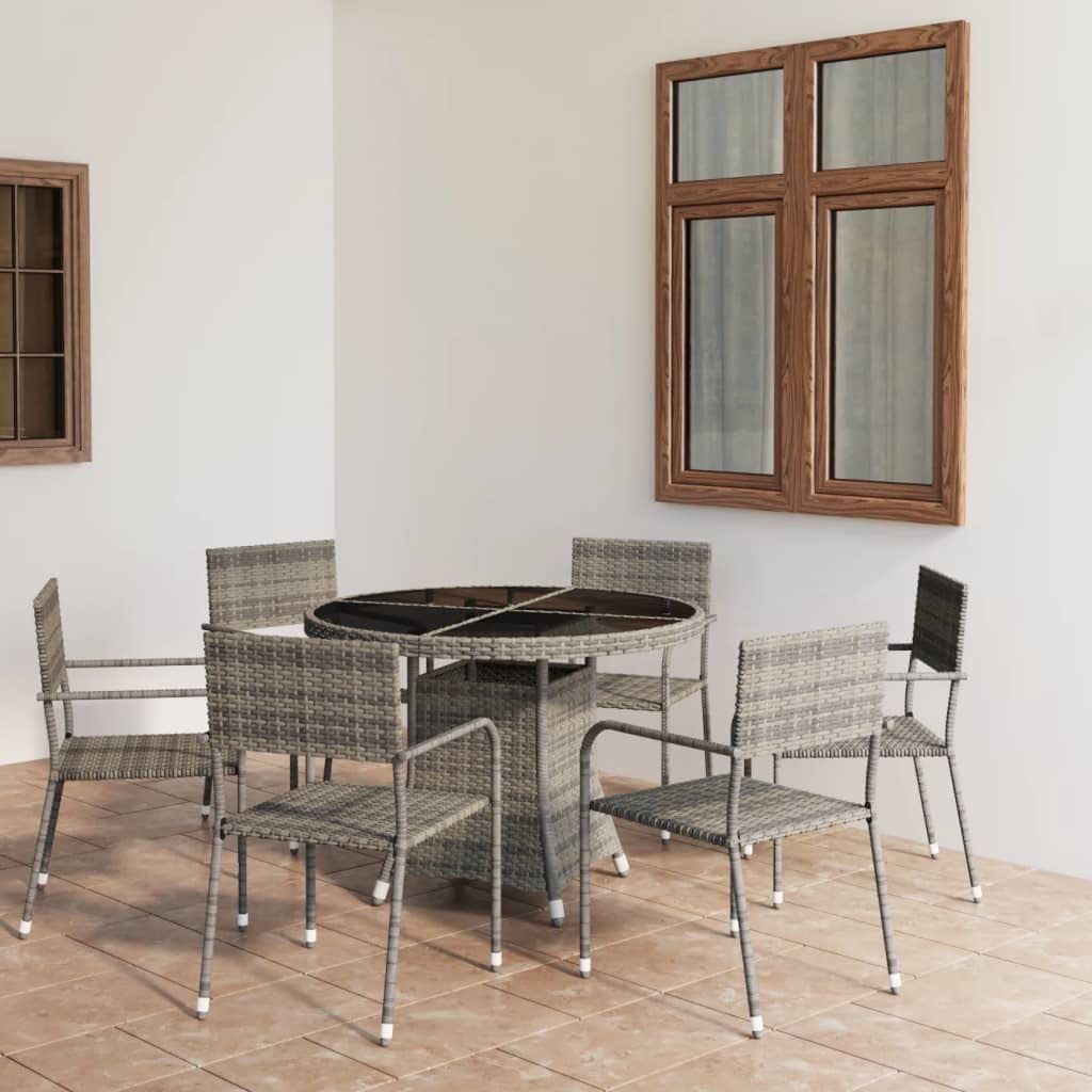 vidaXL Patio Dining Set 7 Piece Garden Outdoor Yard Terrace Balcony Backyard Table and Chair Seat Seating Furniture Poly Rattan Anthracite and Gray