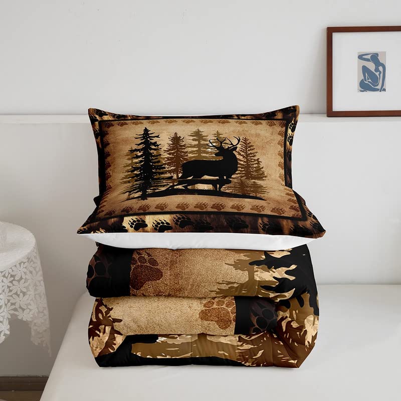Feelyou Cute Deer Comforter Set For Girls Boys Kids Deer Hunting Bedding Set Room Decorative Rustic Bear Paw Print Bedding Set C
