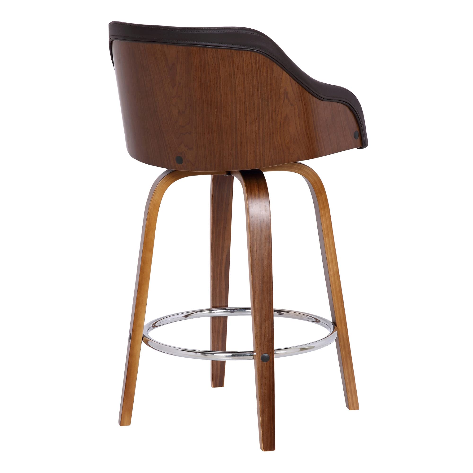 HomeRoots Chrome Steel,Faux Leather,Plywood 26" Brown Swivel Faux Leather Walnut Wooden Bar Stool