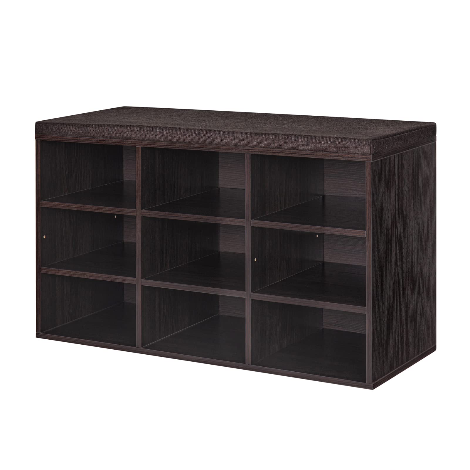 Dinzi Lvj Shoe Bench, 9 Cubbies Shoe Organizer For Entryway, Storage Bench With Cushion, Cubby Shoe Rack With Adjustable Shelves For Living Room, Bedroom, Mudroom, Hallway, Espresso