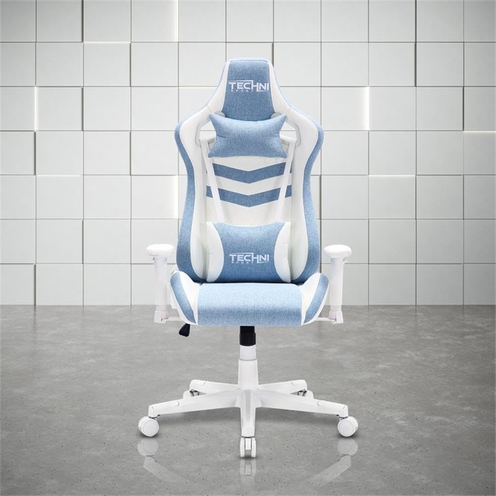 Techni Sport 17" Modern Fabric Ergonomic Gaming Chair in Blue/White