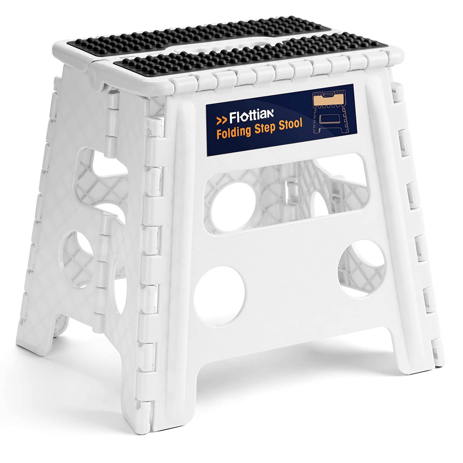 Flottian 13' Folding Step Stool For Adults And Kids Holds Up To 300 Lbs,Non-Slip Folding Stools With Handle, Compact Plastic Foldable Step Stool For Bathroom,Bedroom, Kitchen White,1Pc