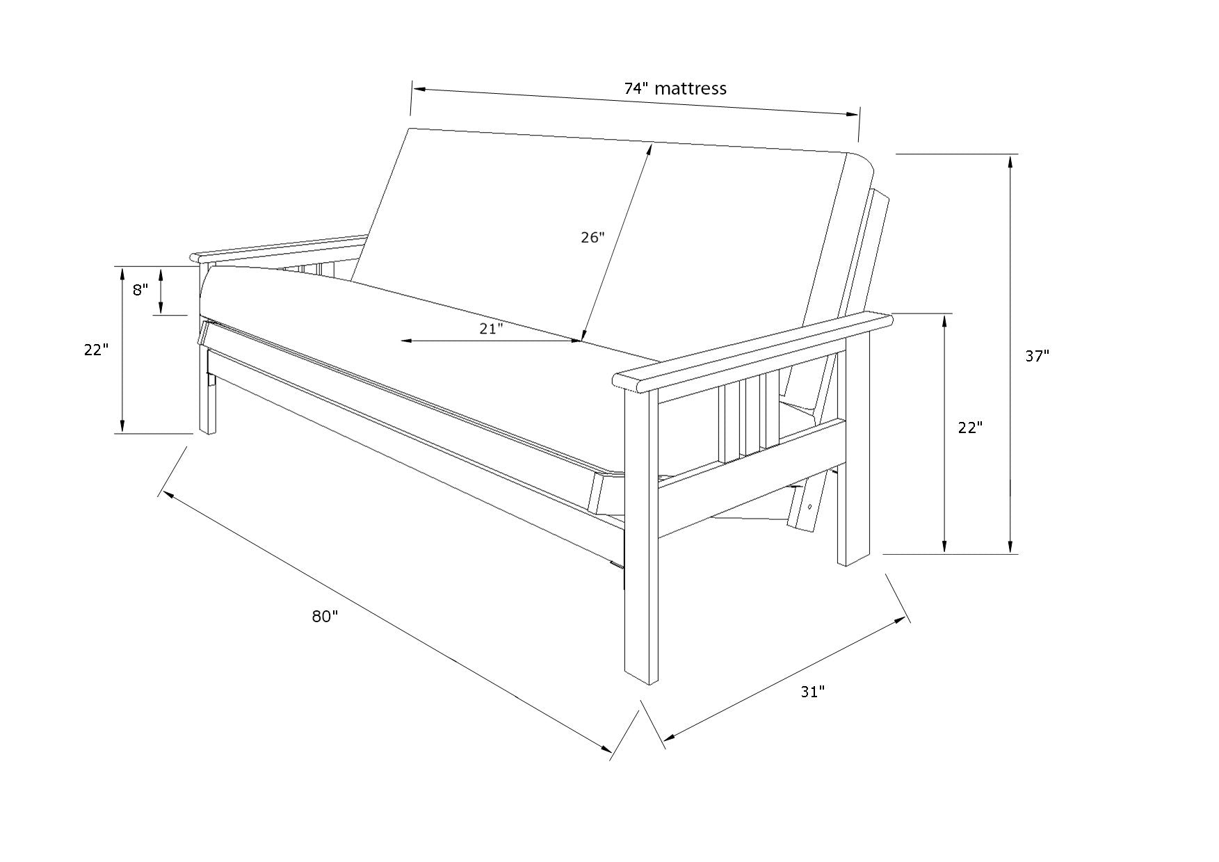 Kodiak Furniture Monterey Futon Set, No Drawers, With Butternut Base And Suede Peat Mattress