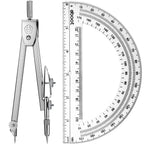 Zonon Geometry Math Set Compass and 180 Degree 6 Inch Protractor Clear ABS Plastic