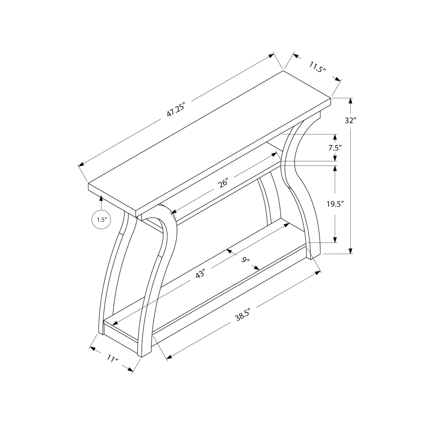 Monarch Specialties I CONSOLE TABLE, BLACK