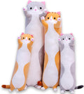 Cute Cat Plush Long Body Pillow Cuddle Cartoon Stuffed Animals Cat Plushie Soft Doll Pillows Gifts For Kids Girls (Orange, 51')