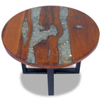vidaXL Teak Resin Coffee Table - Solid Round Multicolor Tabletop with Clear Lacquer Finish - Urban Industrial Coffee/Low Table - Mango Wood Base