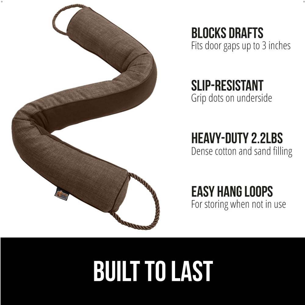 Gorilla Grip Heavy Duty Door Draft Stopper, Blocks Hot Cold Air Wind Noise For Gaps Up To 3?Under Doors, All Season Bottom Drafter Blocker, Easy Install Stoppers, Home Room Essentials, 34?Coffee