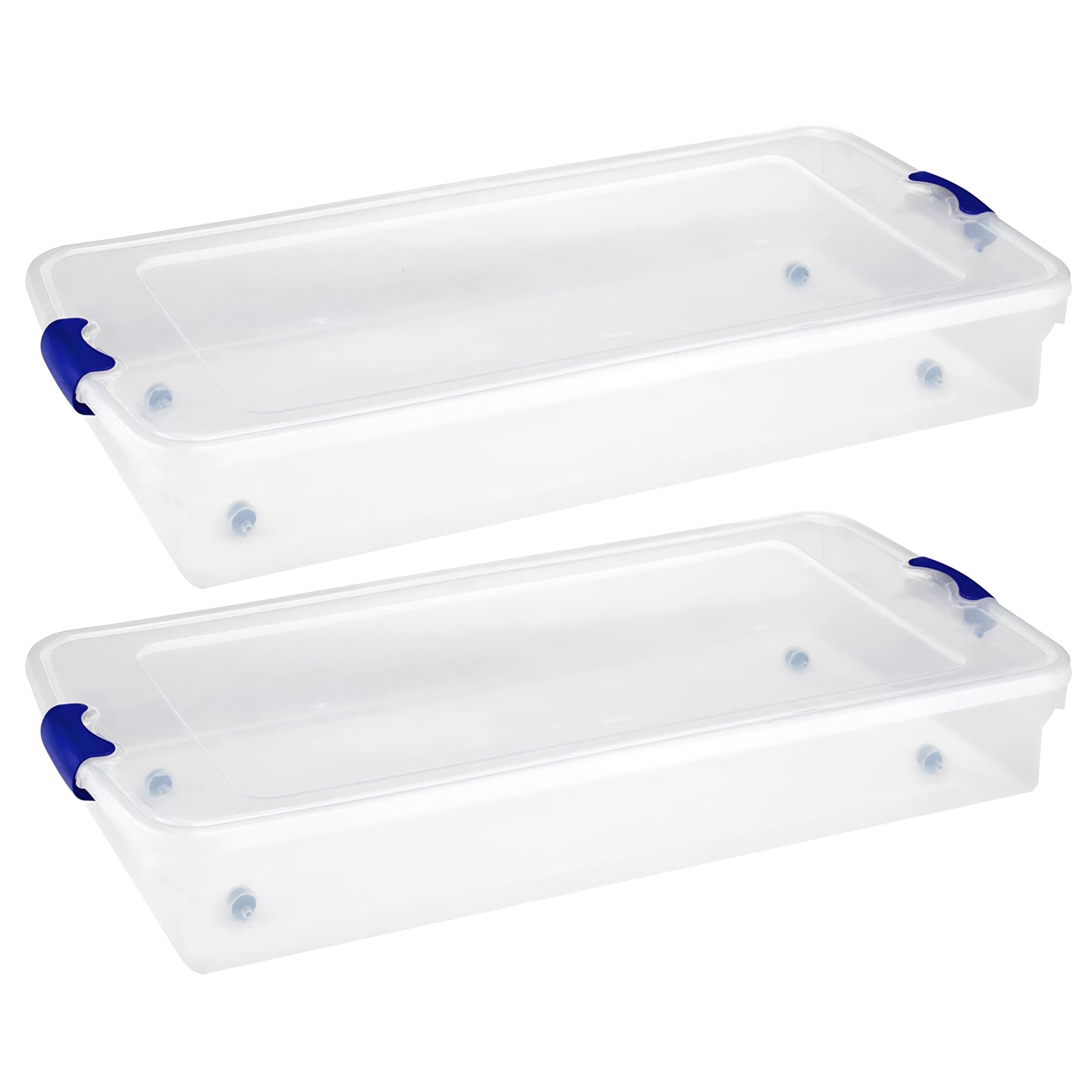 Homz Multipurpose 60 Qt Underbed Secure Latching Clear Plastic Storage Container with Snap-On Lid and Wheels for Home & Office O