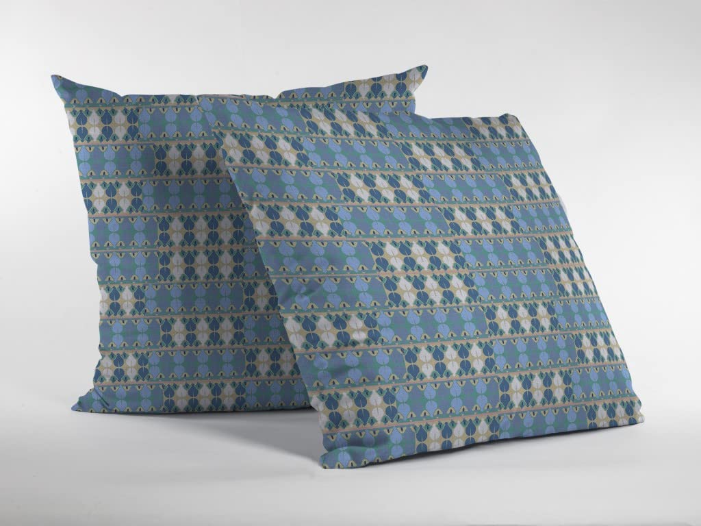 HomeRoots Muted Light Blue Cream Broadcloth 16' Blue Cream Spades Indoor Outdoor Throw Pillow
