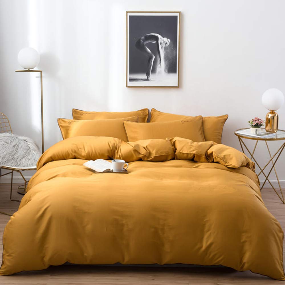 CLOTHKNOW Mustard Yellow Full Size Comforter Set 3Pcs Dark Yellow Bedding Comforter Sets Turmeric Comforter Soft Yellow Comforte