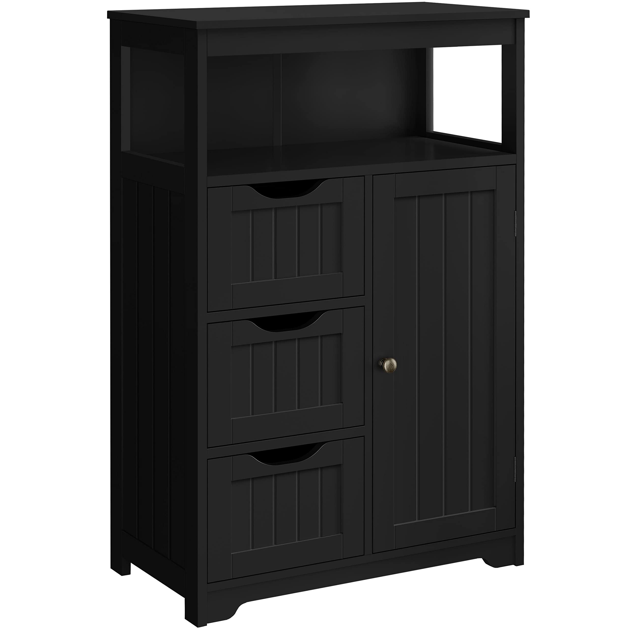 Yaheetech Bathroom Floor Cabinet, Free Standing Wooden Storage Organizer Multiple Tiers Storage Cabinet For Living Room, Black
