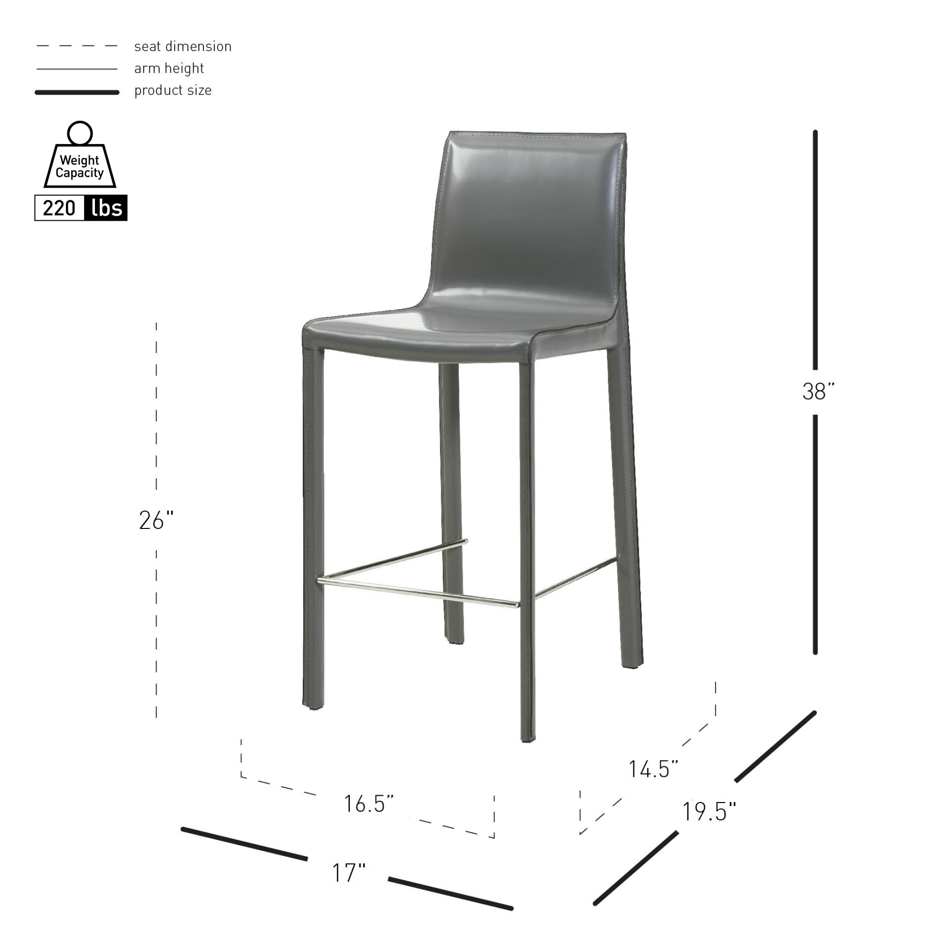 New Pacific Direct Gervin Recycled Leather Counter, Set Of 2 Bar & Counter Stools, Anthracite Gray