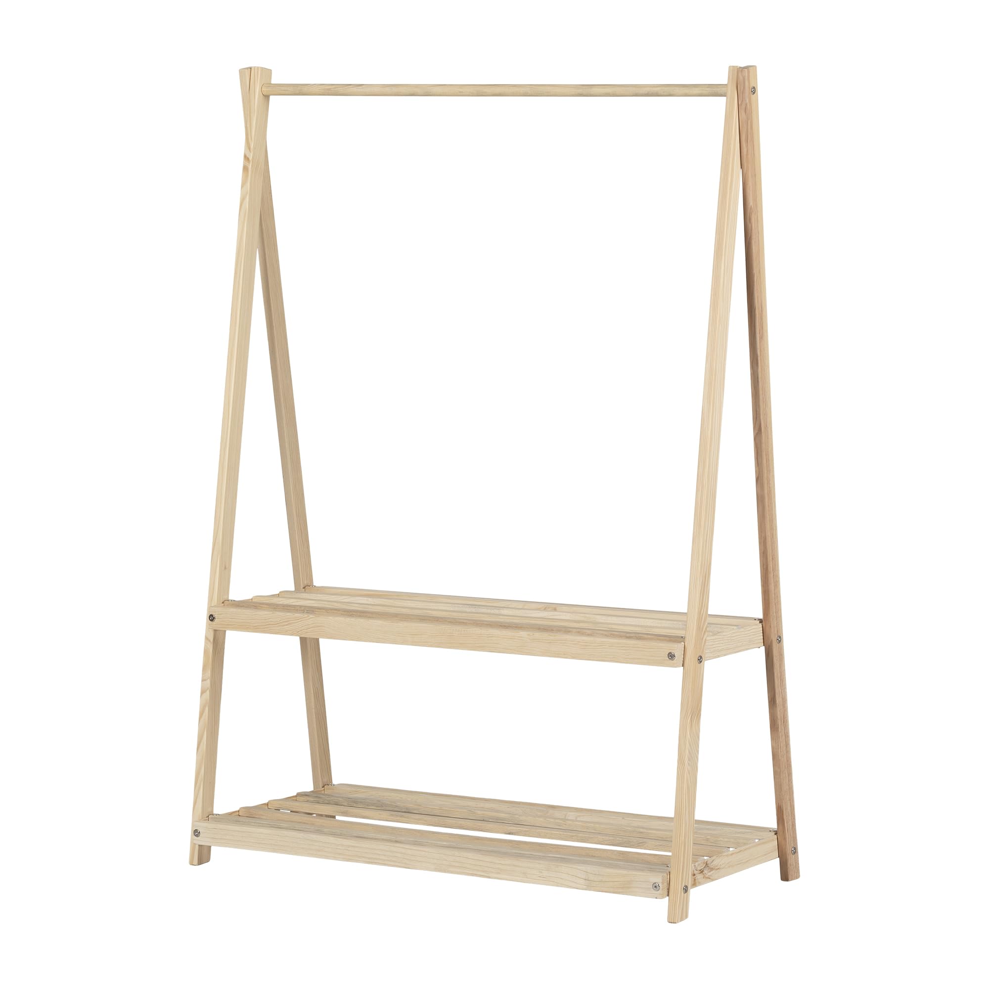 South Shore Sweedi Wooden Clothes Rack with Storage Shelves for Kids, Natural