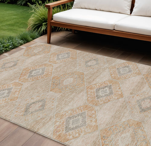 10 X 14 Copper And Gray Aztec Washable Indoor Outdoor Area Rug