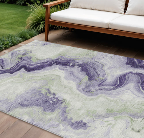 10 X 14 Lavender And Mint Green Abstract Washable Indoor Outdoor Area Rug