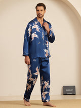 [Dark Blue] SilkSilky  Long Sleeve Lapel Collar Men's Pajamas 004