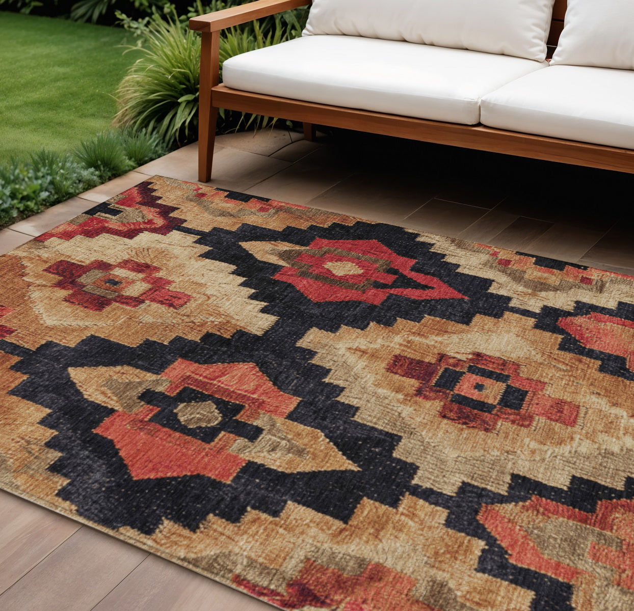 8 X 10 Rust And Charcoal Aztec Washable Indoor Outdoor Area Rug