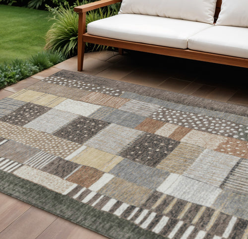 10 X 14 Brown Ivory And Gray Geometric Washable Indoor Outdoor Area Rug