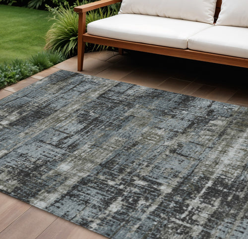 10 X 14 Charcoal And Gray Geometric Washable Indoor Outdoor Area Rug
