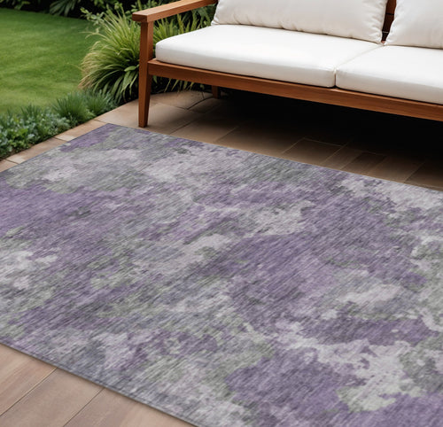 10 X 14 Purple And Gray Abstract Washable Indoor Outdoor Area Rug