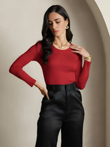 [Wine] SilkSilky  Long Sleeve Round Neck Women's T-Shirt 004