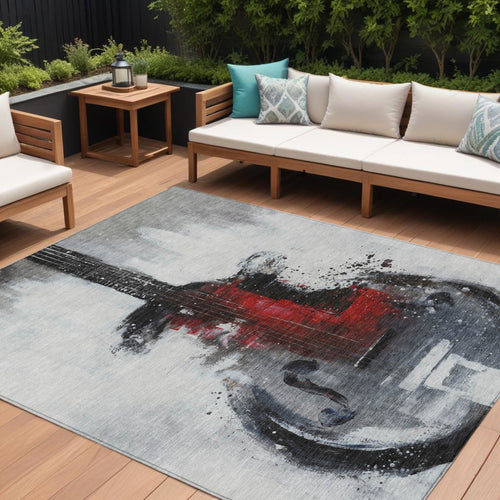 10 X 14 Gray Charcoal And Red Abstract Washable Indoor Outdoor Area Rug