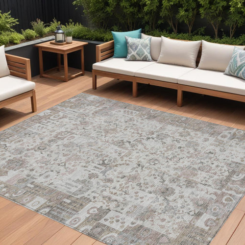 10 X 14 Taupe And Ivory Patchwork Washable Indoor Outdoor Area Rug
