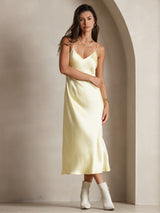 [Light Yellow] SilkSilky  Spaghetti Strap V Neck Dress 003