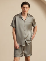 [Grayish Green] SilkSilky  Short Sleeve Lapel Collar Men's Pajamas 005