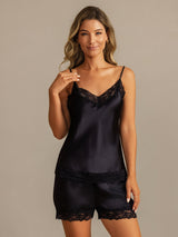 [Black] SilkSilky  Spaghetti Strap V Neck Camisole Set 001