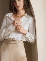[White] SilkSilky  Long Sleeve Lapel Collar Women's Shirts 003