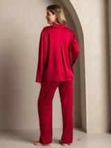 [Wine] SilkSilky  Long Sleeve Lapel Collar Women's Pajamas 002
