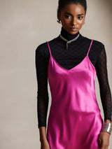 [Rose Red] SilkSilky  Spaghetti Strap V Neck Dress 003