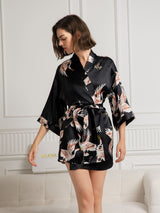 [Black] SilkSilky  3/4 Sleeve Women's Robe 001